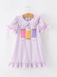 Load image into Gallery viewer, Back To School Pencil Applique Girls Purple Dress Petals Collar Ruffle
