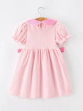 Load image into Gallery viewer, Girls Back To School Pink Plaid Petals Collar Pencil Applique Dress
