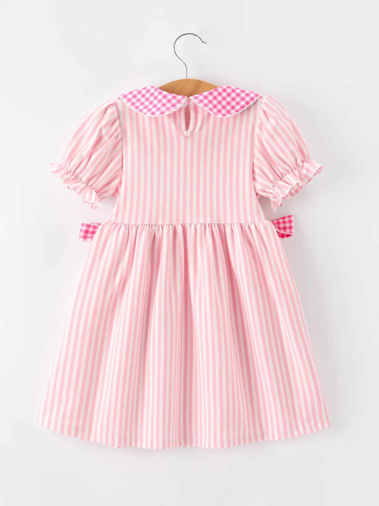 Girls Back To School Pink Plaid Petals Collar Pencil Applique Dress
