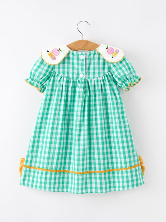 Back to School Apple Pencil Applique Girls Dress Petals Collar