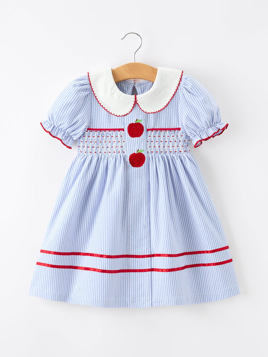 Back to School Apple Chenille Girls Dress Petals Collar