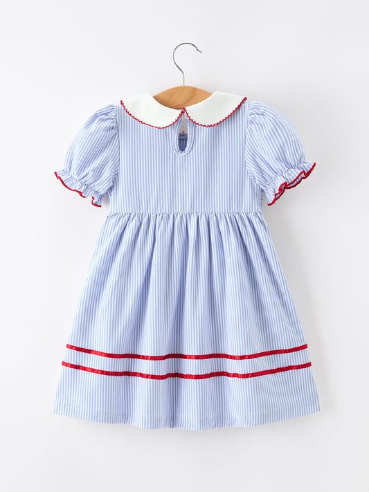 Back to School Apple Chenille Girls Dress Petals Collar