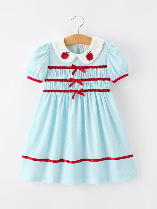 Back to School Apple Applique Girls Dress Petals Collar Bow