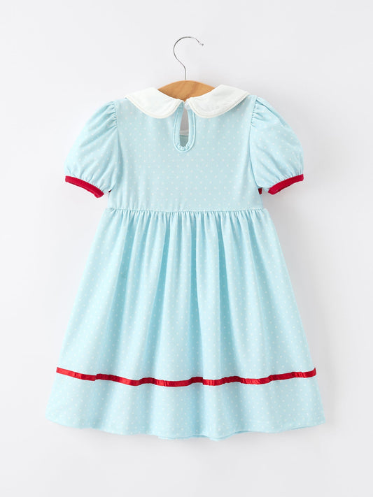 Back to School Apple Applique Girls Dress Petals Collar Bow