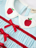 Load image into Gallery viewer, Back to School Apple Applique Girls Dress Petals Collar Bow
