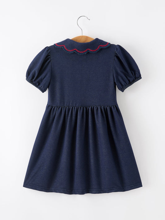 Back to School Apple Applique Girls Dress Petals Collar