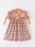 Load image into Gallery viewer, Orange Floral Bow Petals Collar Girls Dress
