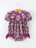 Load image into Gallery viewer, Purple Floral Bow Petals Collar Girls Romper
