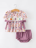 Load image into Gallery viewer, Halloween Thanksgiving Pumpkin Floral Bow Bloomer Set
