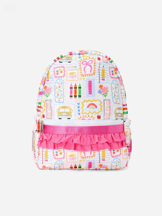 Back to School Print Girls Backpack Ruffle Bag