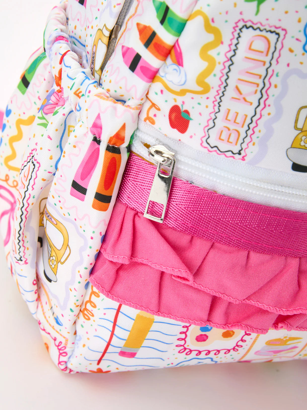 Back to School Print Girls Backpack Ruffle Bag