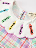 Load image into Gallery viewer, Back To School Plaid Crayon Embroidery Girls Dress Bow Puff Sleeve
