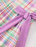 Load image into Gallery viewer, Back To School Plaid Crayon Embroidery Girls Dress Bow Puff Sleeve
