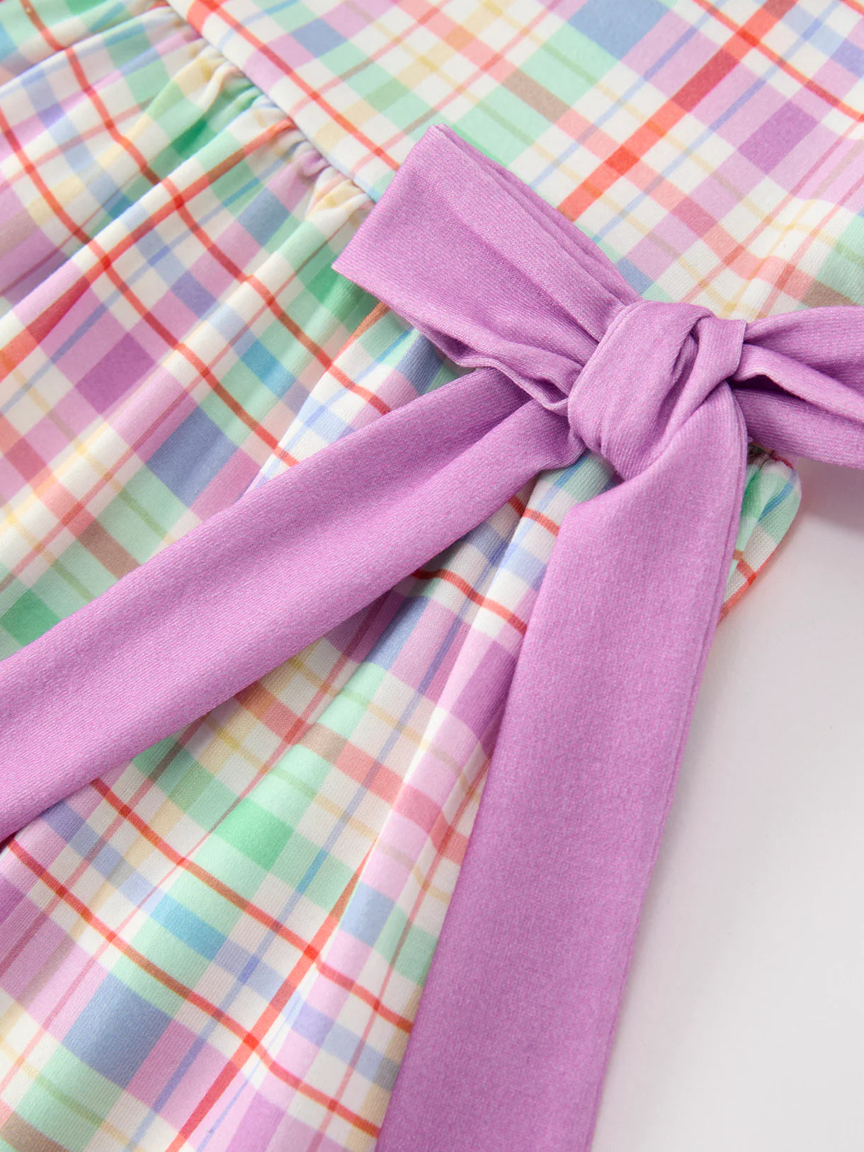 Back To School Plaid Crayon Embroidery Girls Dress Bow Puff Sleeve
