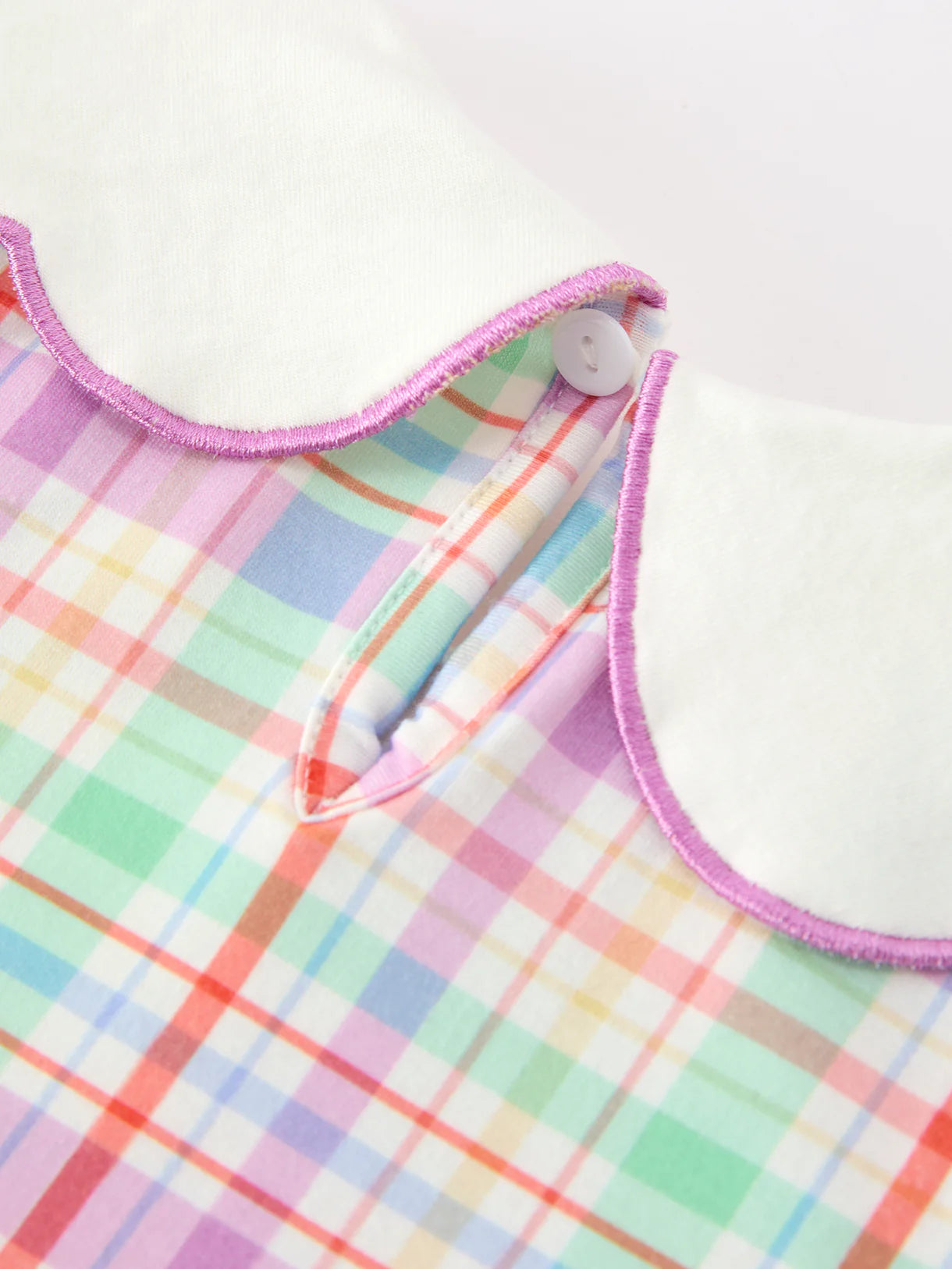 Back To School Plaid Crayon Embroidery Girls Dress Bow Puff Sleeve