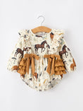 Load image into Gallery viewer, Western Horse Girls Romper Bow Ruffle Long Sleeve
