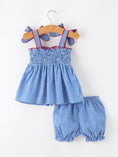 Load image into Gallery viewer, 4th of July Plaid Girls Set Flag Star Bow Top Shorts Outfit
