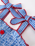 Load image into Gallery viewer, 4th of July Plaid Girls Set Flag Star Bow Top Shorts Outfit
