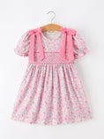 Load image into Gallery viewer, Pink Bow Smocked Floral Girl Dress
