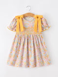 Load image into Gallery viewer, Yellow Bow Smocked Floral Girl Dress
