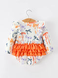 Load image into Gallery viewer, Halloween Bow Print Girls Romper Ruffle Bow Long Sleeve
