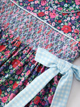 Load image into Gallery viewer, Blue Bow Smocked Floral Girl Dress
