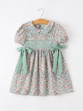 Load image into Gallery viewer, Sage Green Bow Floral Smocked Girl Dress
