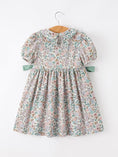 Load image into Gallery viewer, Sage Green Bow Floral Smocked Girl Dress
