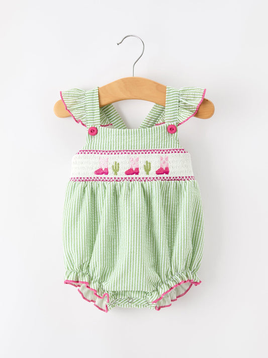 Western Boots Cactus Girls Romper Stripe Ruffle Strap