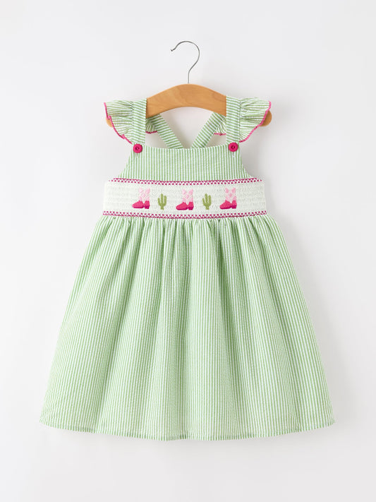 Western Boots Cactus Girls Dress Stripe