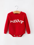 Load image into Gallery viewer, Red Christmas Girls “merry” Knit Baby Romper
