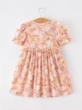 Load image into Gallery viewer, Peach Bow Smocked Floral Girl Dress
