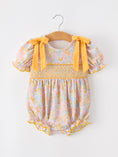 Load image into Gallery viewer, Yellow Bow Smocked Floral Baby Bubble
