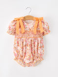 Load image into Gallery viewer, Peach Bow Smocked Floral Baby Bubble
