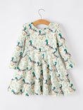 Load image into Gallery viewer, Girls Duck Print Dress Long Sleeve Twirl Dress
