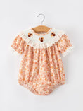 Load image into Gallery viewer, Thanksgiving Turkey Floral Lace Bubble Girls Romper
