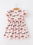 Load image into Gallery viewer, Western Horse Smocked Girls Dress Bow Ruffle Short Sleeve
