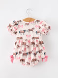Load image into Gallery viewer, Western Horse Smocked Girls Romper Bow Ruffle Short Sleeve
