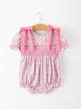 Load image into Gallery viewer, Pink Bow Smocked Floral Baby Bubble
