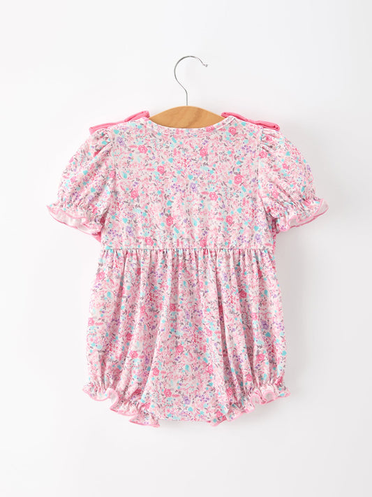 Pink Bow Smocked Floral Baby Bubble