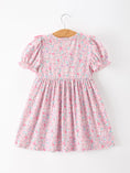 Load image into Gallery viewer, Pink Bow Smocked Floral Girl Dress

