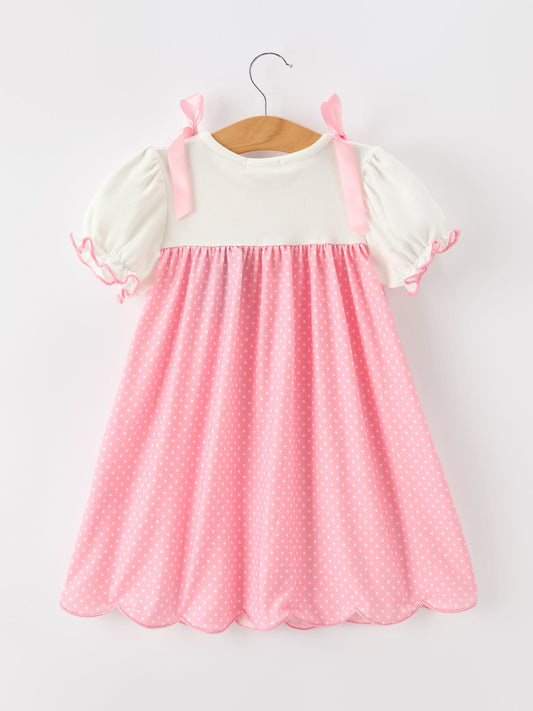 Pink Ballet Embroidery Bow Polka Dot Dress