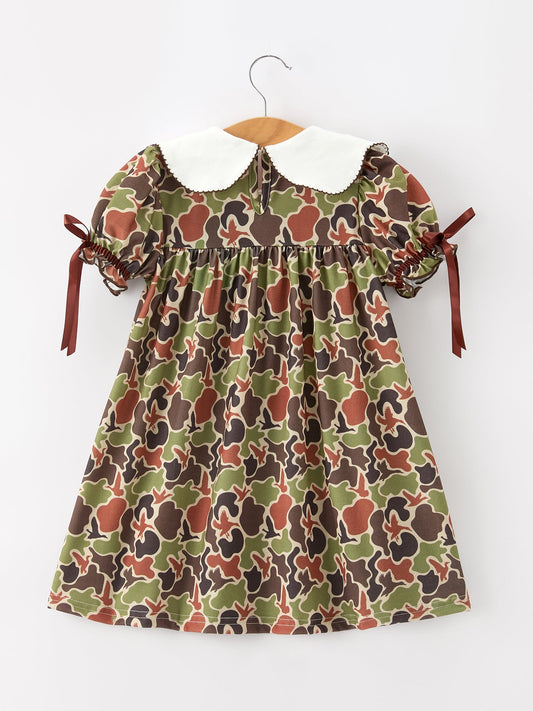 Duck Camo Embroidered Duck Girl Dress Short Sleeves