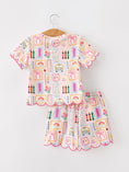 Load image into Gallery viewer, PREORDER Back to School Print Girl Short Set Scallop Hem
