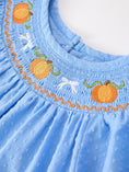 Load image into Gallery viewer, Blue Fall Thanksgiving&Halloween Pumpkin Smock Embroidery Lace Baby Girl Dress
