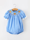 Load image into Gallery viewer, Halloween Thanksgiving Pumpkin Smocked Bubble Romper
