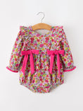 Load image into Gallery viewer, Hot Pink Bow Floral Girl Bubble Romper
