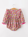 Load image into Gallery viewer, Hot Pink Bow Floral Girl Bubble Romper
