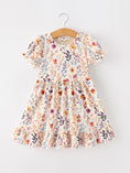 Load image into Gallery viewer, Fall Floral Puff Sleeve Ruffle Girls Dress
