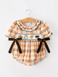 Load image into Gallery viewer, Halloween Plaid Smocked Baby Bubble Romper
